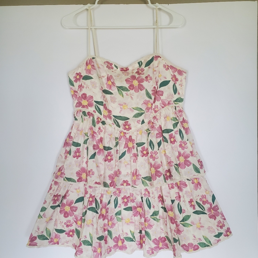 Altar'd State Women Mini Dress Ivory with Pink Green Floral Size Large NWT